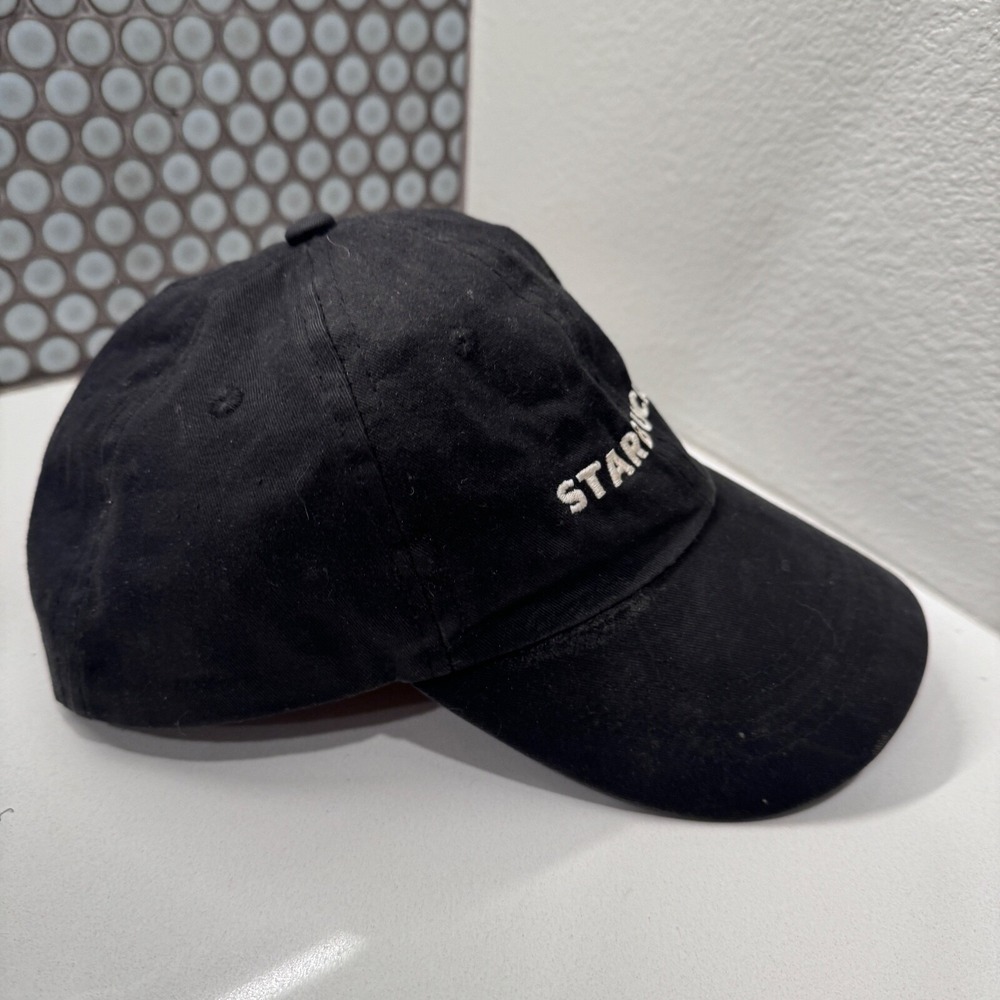 Starbucks Hat Cap Spellout Strap Back Black Employee Adjustable - Picture 3 of 7
